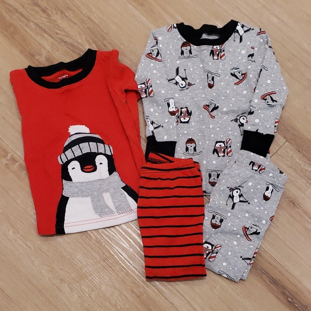4pc Snug fit long sleeve penguin pajamas Sz 18 mos